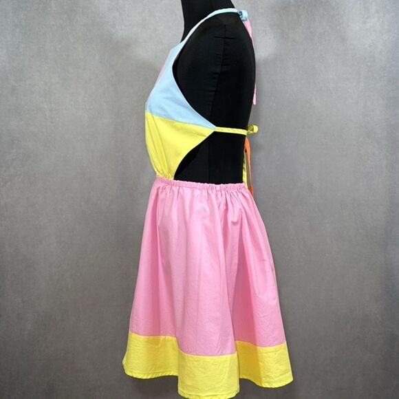 NWOT Colorblock Halter Mini Dress - Picture 3 of 10
